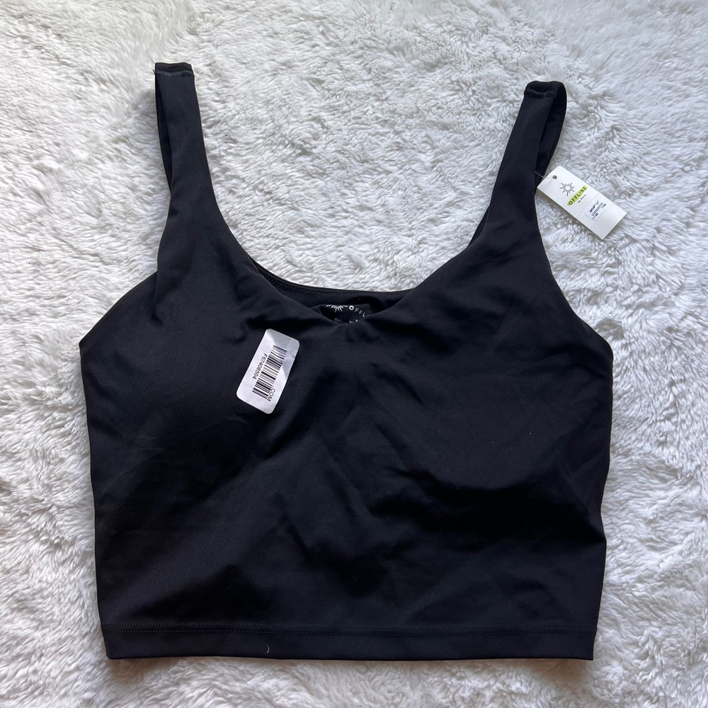 OFFLINE by Aerie Real Me Recharge Sports Bra Black V-Neck Crop Top M NWT Comfort